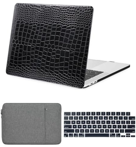 FFBOFFC Case Compatible with Old Version MacBook Pro 13 inch Case 2012 2011 2010 2009 2008 Model A1278 with CD-ROM, PU Leather Hard Shell Case & Keyboard Cover Skin & Sleeve Bag, Black
