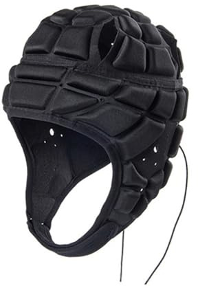 LeeQinersw Casque de Rugby pour Enfants, Casque pour Protéger Tête, Casque de Sport avec Drapeau, Modèle Rembourré et Ajustable, S Noir