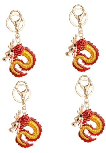 DEARMAMY 4pcs Sternzeichen Drache Schlüsselanhänger Drachenspielzeug Handschlaufe Für Schlüssel Geldbörse Autodrache Glücksdrachen-anhänger Drachenschlüsselhalter Drachenschmuck Metall Rot