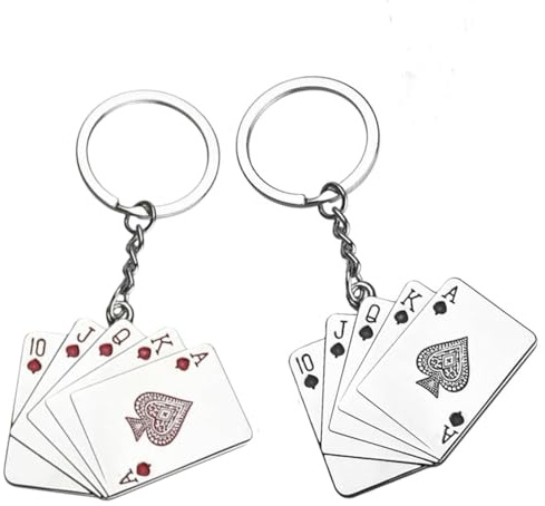Porte-clés cartes à jouer,2 pièces Porte-clés à dos Ornement amulette de carte de poker punk Porte-bonheur en métal,pour hommes et femmes