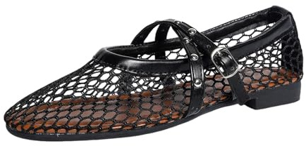 Ballerines Mary Jane en maille pour femme, élégantes, plates, chaussures de danse, chaussures d'été, chaussures de ballet classiques, pliables, rétro, respirantes, chaussures pieds nus, A03 noir., 36