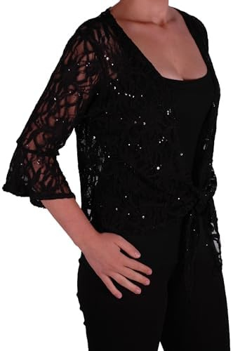 Eye Catch Übergrößen 36-54 - Darcey Damen Pailletten Cardi Tie Shrug Lace Strickjäckchen Bolero Top Frauen Plus Size
