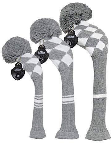 Scott Edward Golfschläger-Abdeckungen für Hölzer und Fahrer, Set mit 3 niedlichen Pom Pom Fit Over Well Driver Wood (460 cc), Fairway-Holz und Hybrid(UT), die perfekte Ergänzung für Golftasche