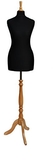 The Shopfitting Shop Deluxe-Größe 10/12 weiblich Schneiderpuppe Schneiderbüste Büste Schaufensterpuppe schwarz Jersey Buche Effekt Stativ Ständer aus Holz