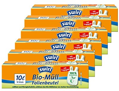 Swirl Bio-Müll Folien-Beutel 10l mit Tragegriff 10 stk./Rolle (6er Pack)