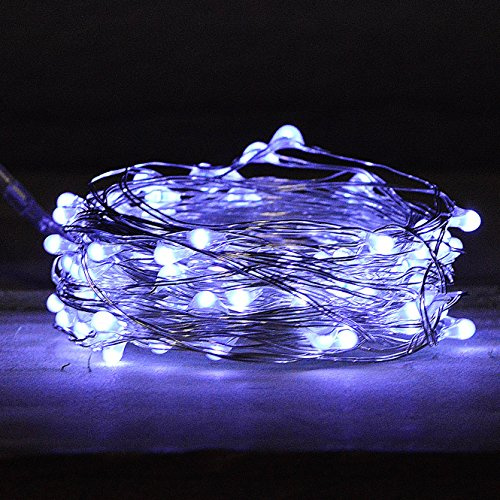 5m 100 Multi Action Pin Wire Battery LED Lights with Timer in Cool White