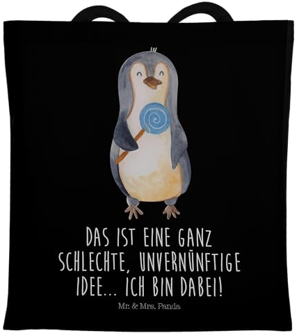 Mr. & Mrs. Panda Tragetasche Pinguin Lolli - Geschenk, Umhängetasche, Ganove, Süßigkeiten, Rebell, Beuteltasche, Laptoptasche, Jutetasche,