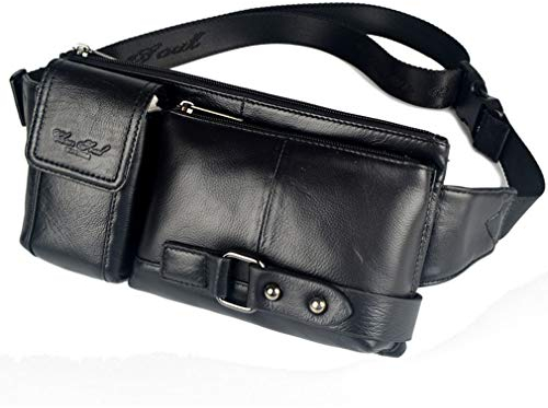 Herren Echtes Leder Bauchtasche Hüfttasche Gürteltasche Wandertasche Sport Freizeit Hip Bum Bag Reisetasche Damen Nieten Bote Brust Gürtel Beutel Arsch Pack Taille Tasche Schwarz