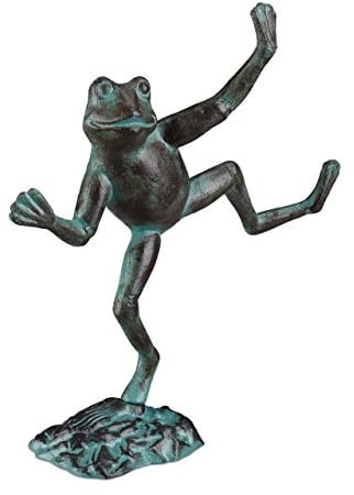 Relaxdays Statue Grenouille dansante sur Un Pied Fonte Fer Sculpture Figurine de Jardin déco,Taille L Vert