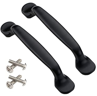 Qrity 2Units Black Aluminum Cabinet Door Drawer Handles Knobs Pull Handles Cupboard Closet Door Bow Shape Pull Handle (128MM)