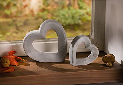 2X Herz Grey aus Zement im Shabby Look, grau, 10 + 16 cm, Dekofigur in Beton Optik, Dekoherzen, Tischdeko