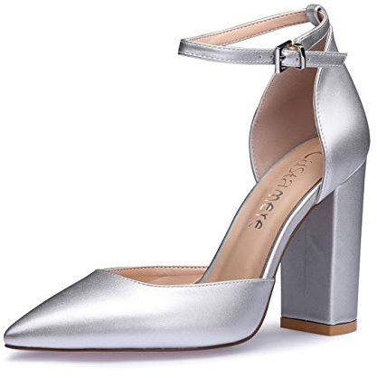 Castamere Donna Cinturino alla Caviglia Sandali Tacco a Blocco Punta Appuntito Scarpe col Tacco 10CM Argento Pu Scarpe EU 38
