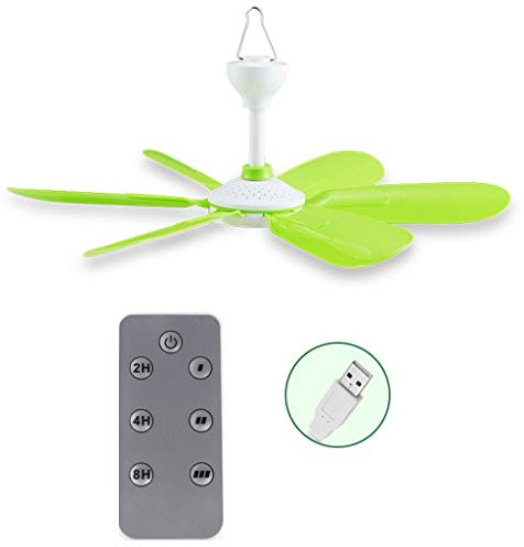 Ventilador de techo USB con mando a distancia de 5 W, ventilador de techo USB, para cama, camping, exterior, caravanas, tiendas de campaña, colgador, ventilador, cable de alimentación de 2,4 m