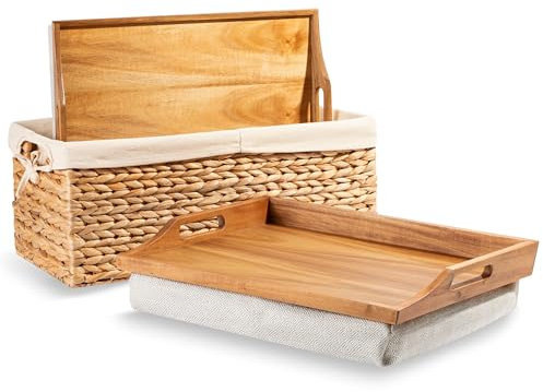Rossie Home Akazie Knietablett mit Korb-Set - Natur - Style Nr. 70106