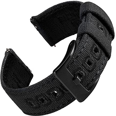EACHE Nylon Uhrenarmband Canvas 18mm Canvas Leder Schnellverschluss Uhrenarmband Schwarze