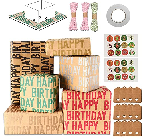 Geschenkpapier,Kraftpapier Geschenkpapier,12 Blatt Geschenkpapier Weihnachten Geschenkverpackung Papier für Geburtstag 70cm x 50 cm Packpapier Braunes Gefaltetes Papier Mit
