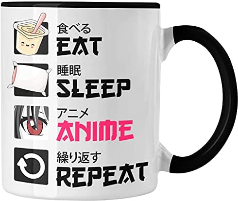 Trendation - Anime Tasse Geschenk Spruch Kaffeetasse Geschenke Deko Anme Fan (Schwarz)