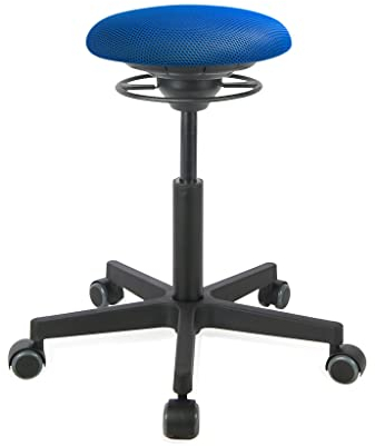 BALIMO ROLL - Sitztrainer - Bewegungshocker - Bürohocker - ergonomischer Sitzhocker - Hocker mit frei beweglicher Sitzfläche - Rücken-Trainer - Bewegungsstuhl - Gestell Schwarz (Stoffbezug Blau)