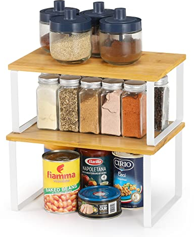 Nandae Set di 2 Organizer Cucina Salvaspazio Scaffale Impilabile Espandibile, Bambù Mensole Porta Piatti impilabili,Piccolo scolapiatti da appoggio per tazzine e utensili