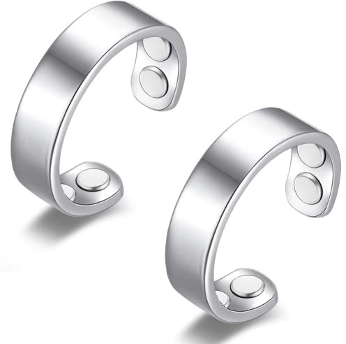 Vicmag 2 PCS Magnetic Copper Rings for Women with Ultra Strength Magnetic 99.99% Solid Pure Copper Adjustable with Gift Box (Frosted Silver)