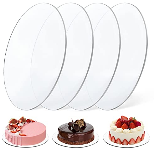 Vegena 4 bandejas redondas para tartas, 30 cm de diámetro, acrílico, reutilizables, para tartas (25 cm)
