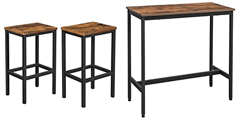 VASAGLE Bartisch, Küchentisch, Küchentresen, rechteckiger Stehtisch, stabiles Metallgestell, 100 x 40 x 90 cm & Barhocker, 2er Set, Barstühle, Küchenstühle, für Küche, Wohnzimmer, 40 x 30 x 65 cm