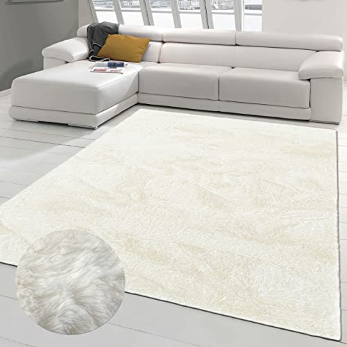 Teppich-Traum Kunst Hasenfellteppich schön flauschig und weich – 11 mm Florhöhe – Creme, 117x160 cm