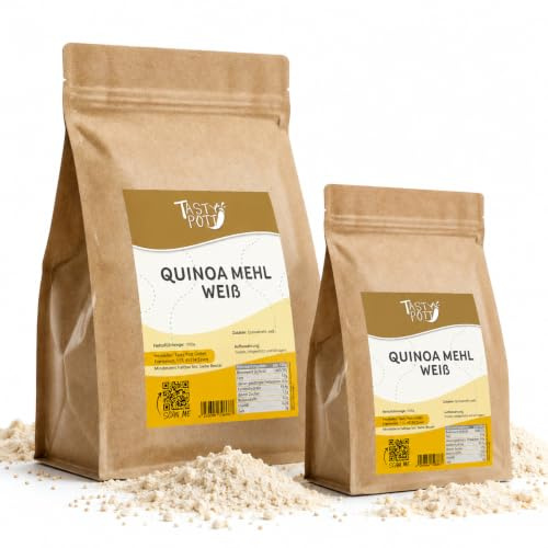 Tasty Pott Quinoa Mehl, weiss I Vegane Ernährung I Mehlalternative I Quinoapulver I Mehl I Backen I Proteinshakes I Quinoamehl I Im Beutel 1kg