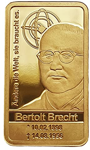 DEUTSCHER MÜNZEXPRESS 125. Geburtstag Bertolt Brecht | Feingoldbarren | Mehrwertsteuerfrei | Sicher in edler Kapsel verpackt | Mit Echtheitszertifikat