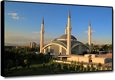 HEIMAO Leinwandbilder mit Blick auf die Stadt. Cami Minarett Druck auf Leinwand. Stadtlandschaft Bilder Poster für Wohnzimmer Wohnkultur 35x48cm Schwarzer Rahmen