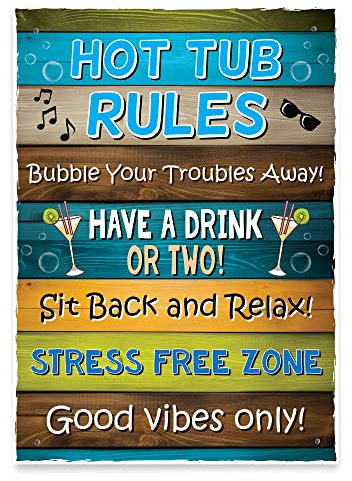 Red Ocean Funny Hot Tub Rules Wall Plaque - Novelty Hot Tub Outdoor Garden Sign For Outside - Hot Tub Accessories - Spa Home Decor Signs - Hot Tub Signs For Garden