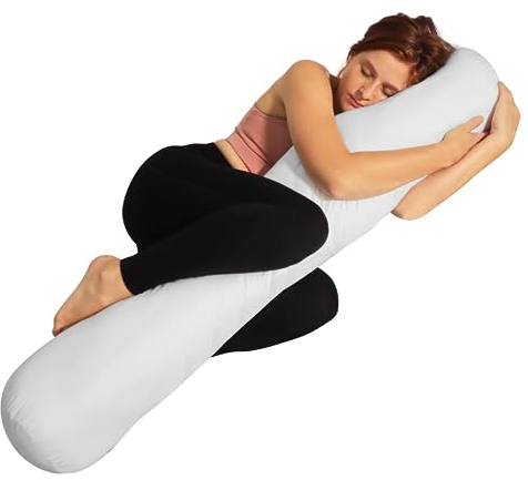 Pillowable - 20,3 x 121,9 cm rundes Körperkissen – Nackenrolle für Bett 20,3 x 121,9 cm mit abnehmbarem Bezug – Körperrolle Kissen Schwangerschaftskissen – Weiß