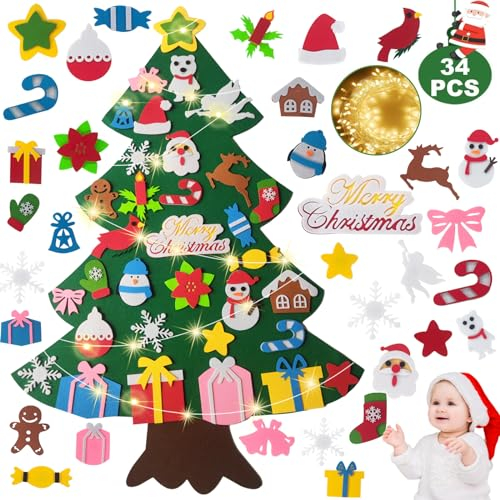 Filz Weihnachtsbaum, 3.28ft DIY Filz Weihnachtsbaum Set Für Kinder, Weihnachten Dekoration Hängendes Dekor Mit Abnehmbaren Hängenden Ornamenten, Weihnachtsbaum Für Home/Tür/Wand Hängend Dekor