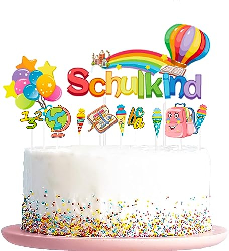Schulanfang Tortendeko,Tortendeko Einschulung Mädchen Kuchendeko Schulanfang Kuchendeko Zuckertüte Kuchen Deko ABC 123 Ballon Tortenaufsätze Torten Cupcake Muffin Topper für Schulkind Junge Mädchen