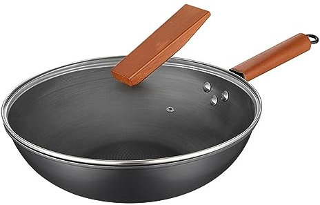 HMWOKPOT Wokpfanne Mit Deckel, 12,6-Zoll-Woks Und Bratpfannen Kein Chemisch Beschichteter Chinesischer Wok Mit Flachem Boden Für Induktion, Elektro, Gas, Alle Herde