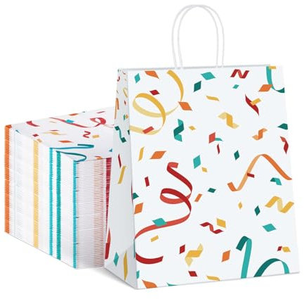 Dyforce 50 Stück Geschenktüten, Weiß Papiertüten mit Henkel, Kraftpapiertüten Klein Geeignet für Party, Geburtstag, Hochzeit, Süßigkeiten und Geschenke 15X8X21CM