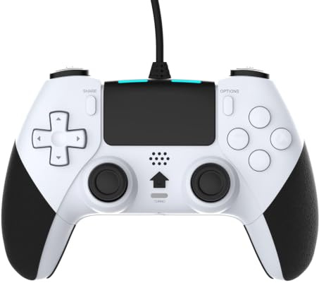 Gamepad con Controller cablato per PlayStation 4 con pulsanti di programmazione avanzati, doppio shock di vibrazione, joystick, gamepad per PS4/PS4 Slim/PS4 Pro e PC (bianco)