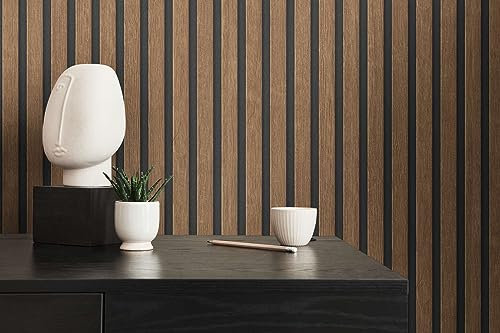 BRICOFLOR Tapete Holzpaneele braun schwarz Moderne 3D Tapete in Holzlattenoptik für Wohnzimmer und Küche Vliestapete in Holzoptik