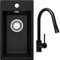 PRIMAGRAN Lavandino da Cucina Nero 28x50cm, Lavello da Cucina a 1 vasca + Sifone Classico + Rubinetto 40x20cm, Lavabo da Cucina Incasso al mobile 30cm - Riga