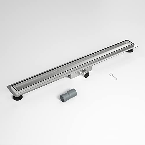 Bernkot Piatto doccia rimovibile in acciaio inox, 2 in 1, tubo a sifone autopulente molto piatto, 80 cm, con filtro deodorante, dispositivo di fissaggio completo per il pavimento del bagno