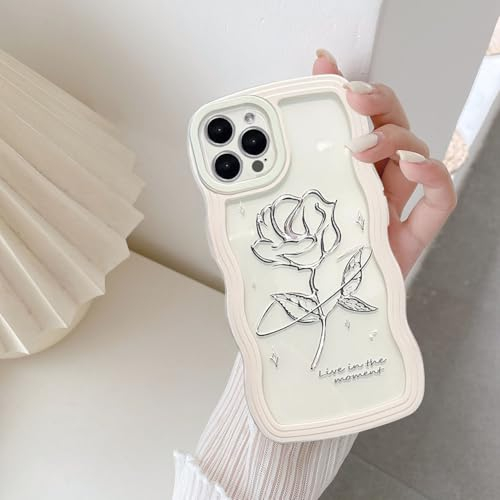 UEEBAI Hülle für iPhone 12 Pro Max 6.7 inch, Wellen Rahmenform Silikon Schutzhülle Stoßfeste Rückseite TPU Bumper Cover für Mädchen Frauen Handyhülle für iPhone 12 Pro Max 6.7 inch - Weiße Rosen