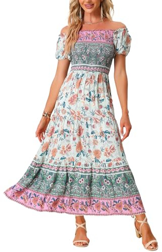 Allegra K Abito Floreale Boho per Abito Smock Midi con Scollo Quadrato da Donna