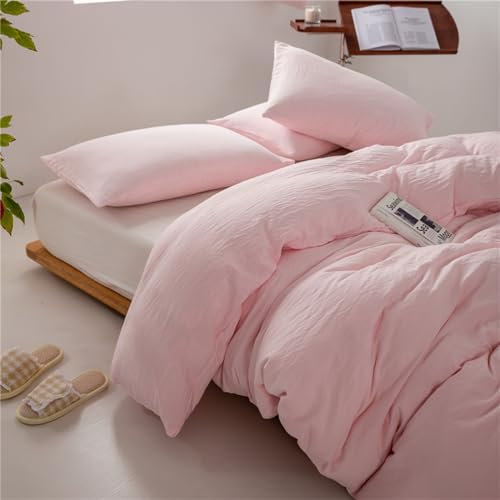 Odot Couleur Unie 3 Pieces Parure de Lit, Ensemble de Literie avec Housses de Couettes et 2 Taies D'oreillers 48x74cm, Set de Housse de Couette pour 1~2 Personnes (150x200cm,Rose pâle B)