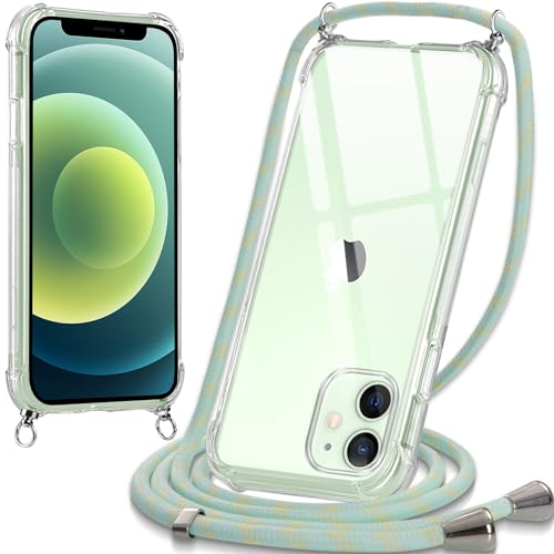Oelrstfe handyband Hülle mit Band für iPhone 12 Mini, Handyband zum Umhängen Handy Umhängeband Transparent TPU Stoßfest Silikon Handyhülle mit Kette für iPhone 12 Mini, Grün