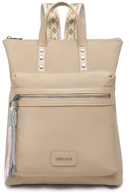 Miss Lulu Damen Rucksack Modisch Reiserucksack Leicht PU Schultertasche Frauen Wasserdicht Freizeit Daypack mit Boho-Chic Trägern (Khaki)