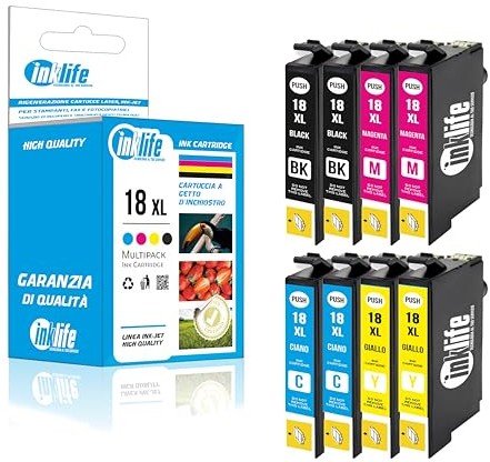 Inklife tecnologia al tuo servizio Inklife Druckerpatronen kompatibel mit Epson 18XL Multipack 4 Farben Gänseblümchen - 130 ml T02G74010 - Packung mit 8 Stück