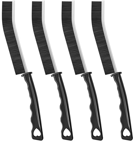 4TH Multi-Purpose Hard Bristle Crevice Cleaning Brush -Deep Reach Gap Cleaning Tool for Household Use -Versatile, Durable, Thin Brush to Clean Tight Spaces -4 Pcs, Black