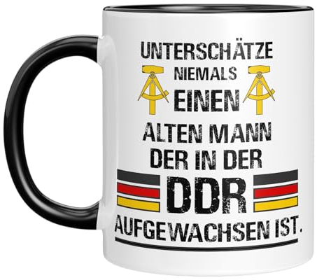 TassenTicker - DDR Tasse - Männer Geschenk - Geschenkidee - Ostdeutschland - Kaffeetasse mit Spruch - Ostalgie - Motiv - Geburtstagsgeschenk - Schwarz