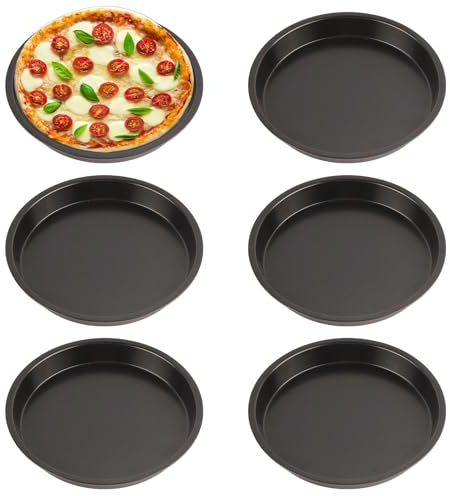 BYZESTY Pizzablech 18 cm, 6 Stücke Pizzaform Rund, Antihaftbeschichtet Pizzabackbleche Set, Pizzateller, Pizzapfanne, Pizzablech Rund, Antihaftbeschichtete Pizzaform, für Pizza, Kuchen, Flammkuchen