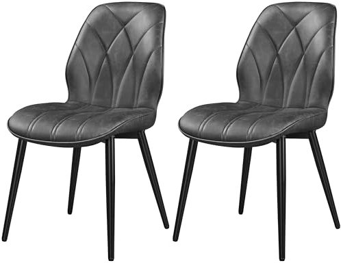 Yaheetech Juego de 2 Sillas de Comedor Nórdico Sin Brazos Sillas de Cocina con Asiento Tapizado con Patas de Metal para Comedor, Dormitorio y Estudio Gris Oscuro